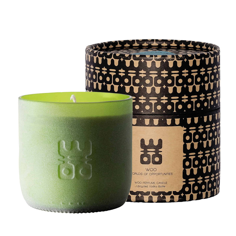 WOO Sustainable Scented Lucky Candle |  Upcycled Wine Bottle | 60 Hr Burn Time