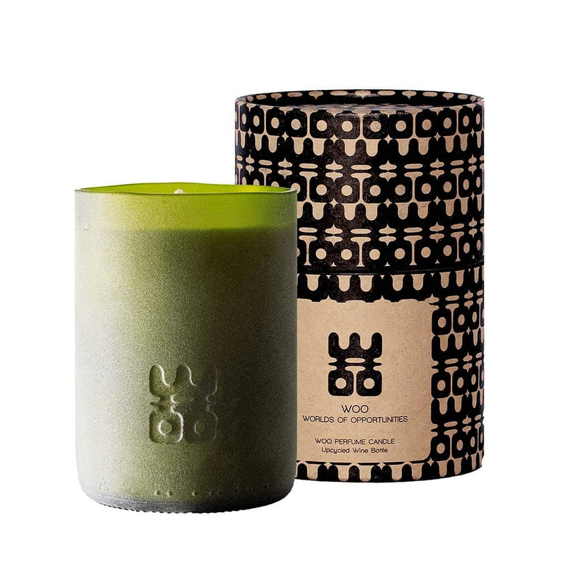 WOO Sustainable Scented Lucky Candle |  Upcycled Wine Bottle | 90 Hr Burn Time